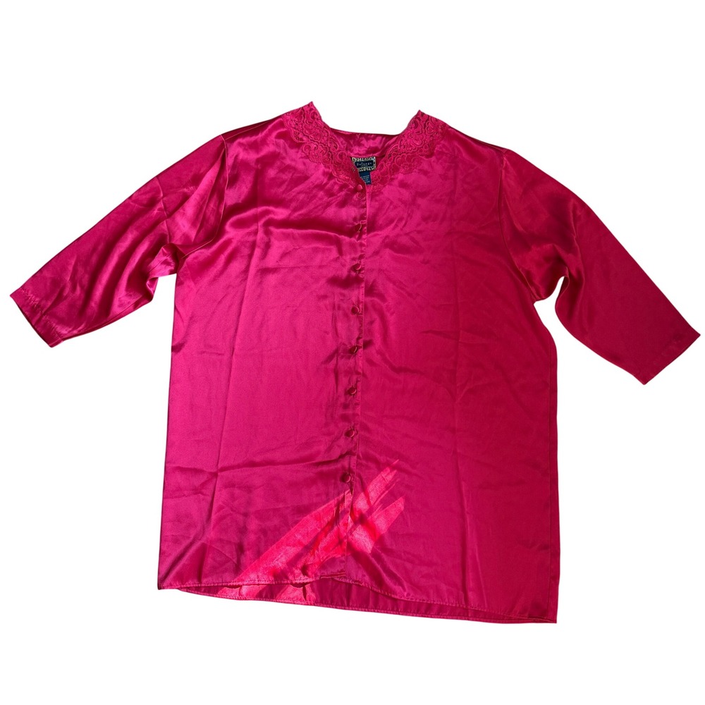 Solange Satin Red Lace Trim Button Front Sleep Shirt Plus Size‎ 22/24 Nightgown
